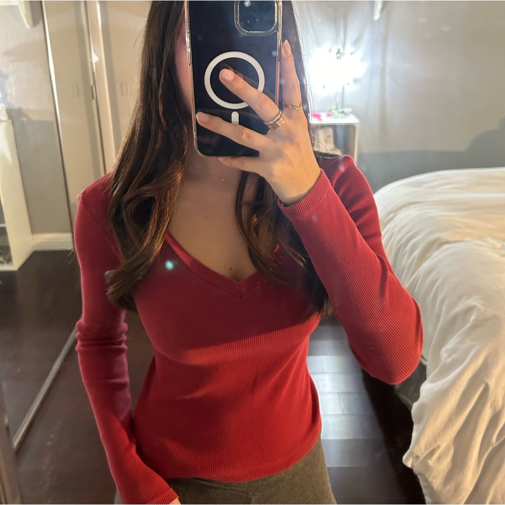 Red V-Neck Long Sleeve